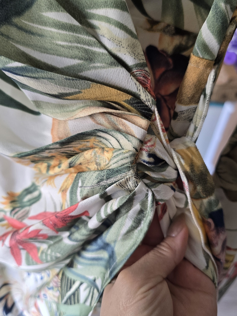 Luxxel Floral Wrap Dress in Cream with Green & Yellow Botanical Print - Picture 7 of 10
